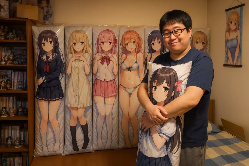 抱き枕を集めている男性