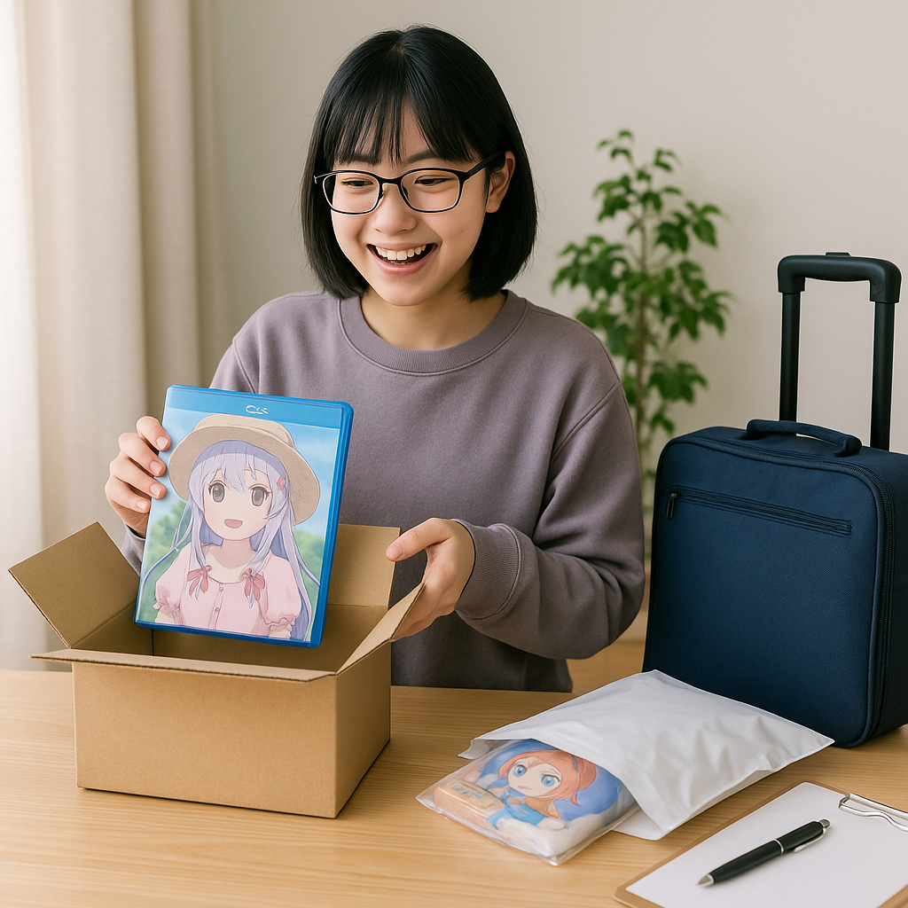アニメグッズを売ろうと準備をしている10代の女の子