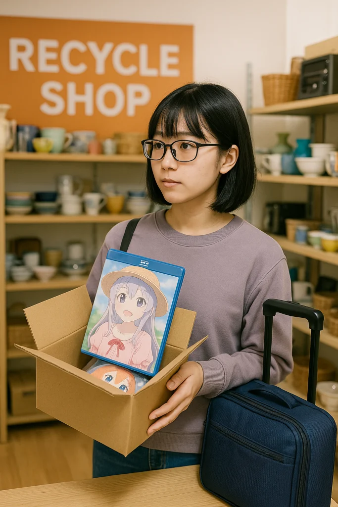 リサイクルショップに売りたいアニメグッズを持ち込んだ女の子