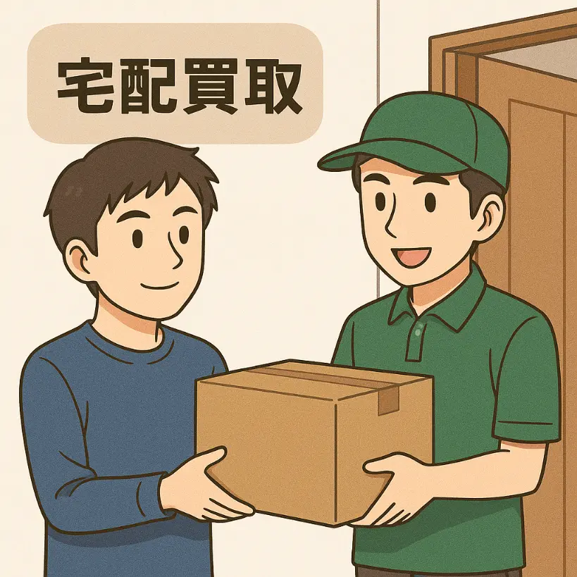 宅配買取を利用する男性と宅配ドライバー