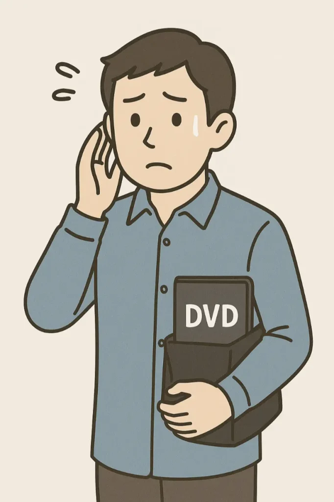 こっそりと商品を売りたい男性。周りを気にしている。