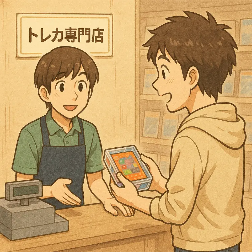 トレカショップにカードを売りにきた男性客と店員