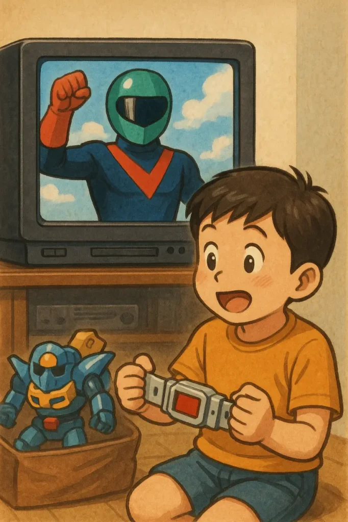 子どもが特撮ヒーローに夢中になっている様子