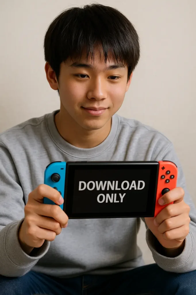 ニンテンドースイッチでダウンロードソフトを遊んでいる少年